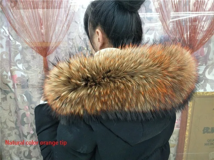 natural color Orange Женская куртка с воротником из натурального меха енота; сезон осень-зима; Новинка; Модный удобный теплый шарф; куртка; шаль большого размера; воротник; Лидер продаж - Цвет: natural color Orange