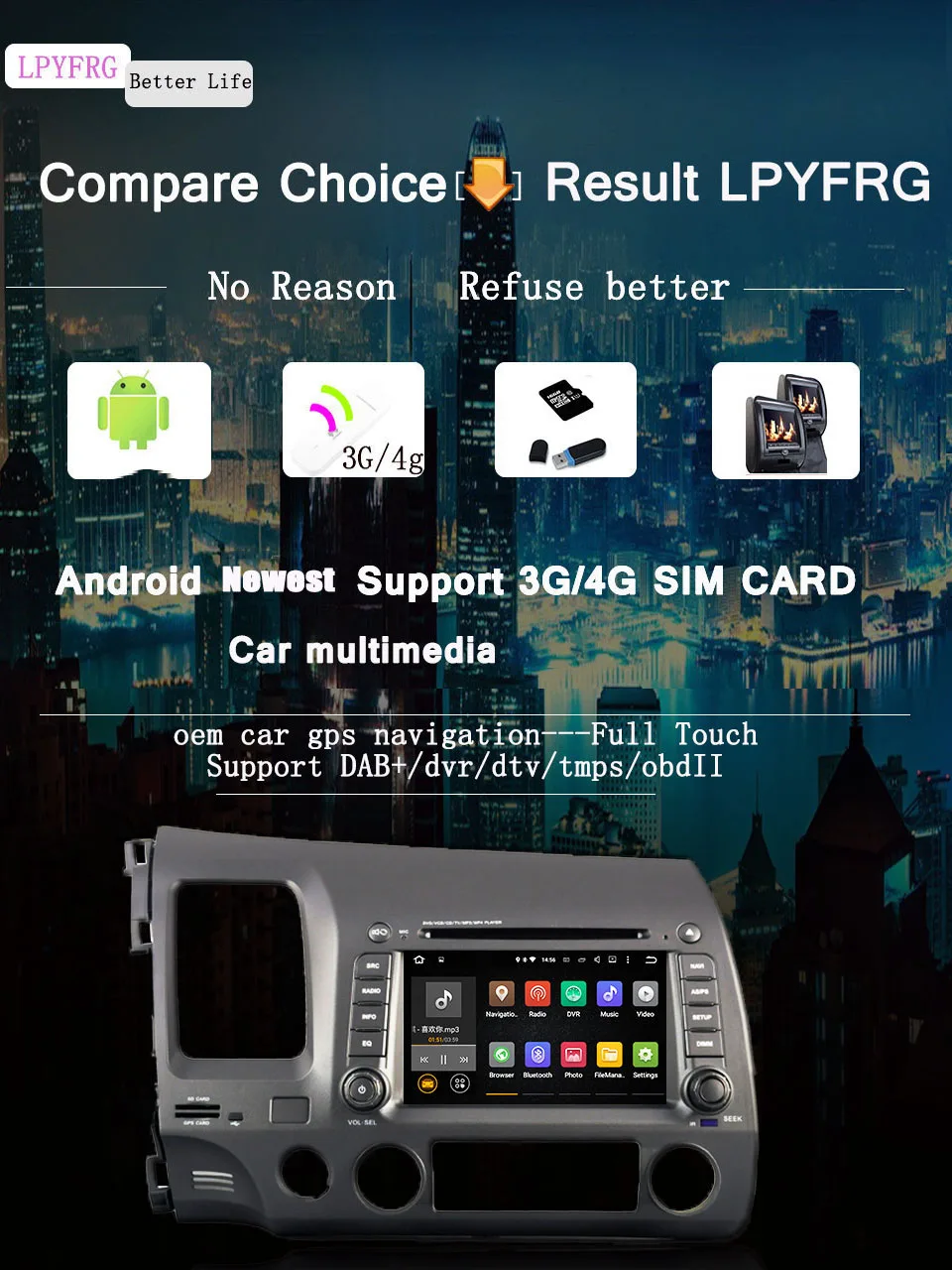 Deckless ёмкостный HD экран Android 9,0 для honda CIVIC 2006-2011 Автомобильный DVD навигатор gps HD FD радио wifi obd2 MP3 плеер 2DIN