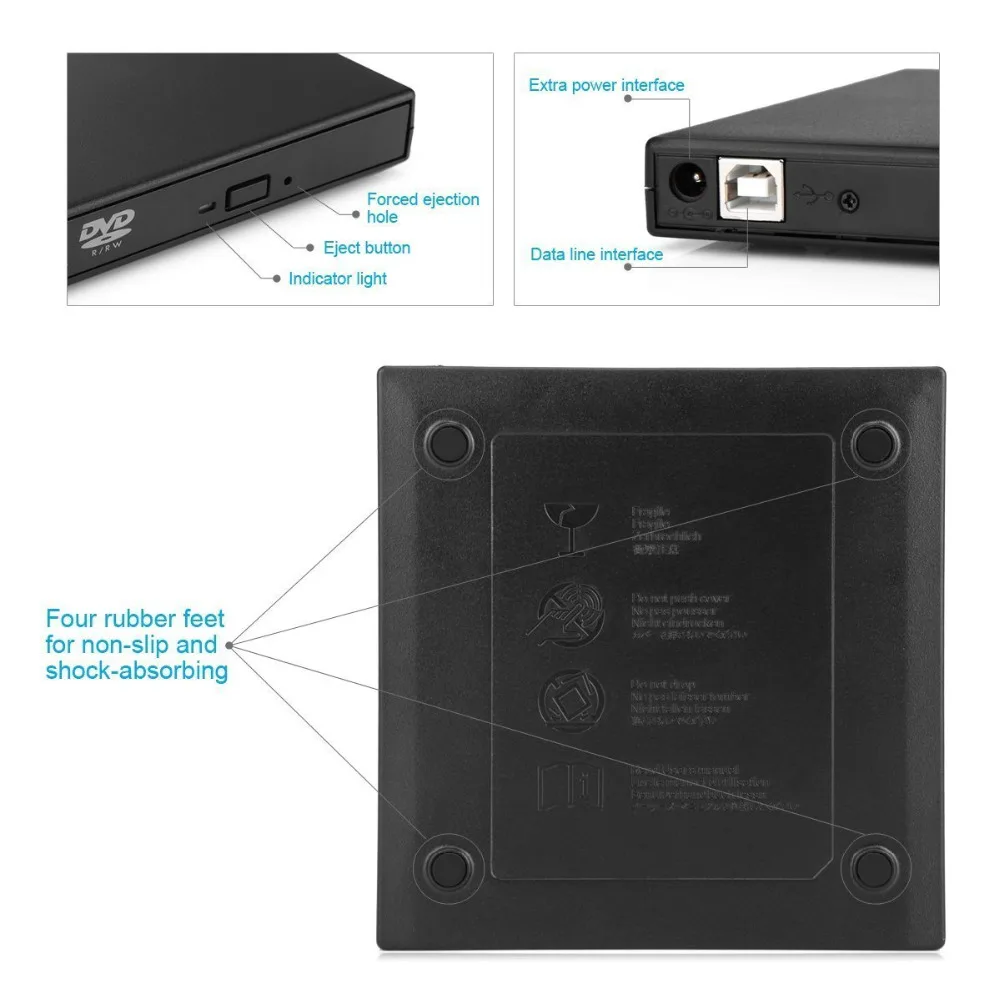YiYaYo Внешний USB 2,0 DVD RW CD привод писатель горелка компакт-дисков/Встроенная память плеер тонкий НЧ-динамик, Bluetooth для WINDOWS XP/7/8/10 Mac ноутбука