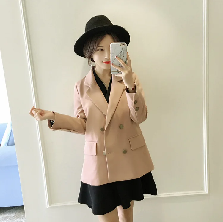 blazer feminino New South Korean Commuter Fashion Metal Double Breasted Fashion Korean Suit Jacket Female Womens Jackets