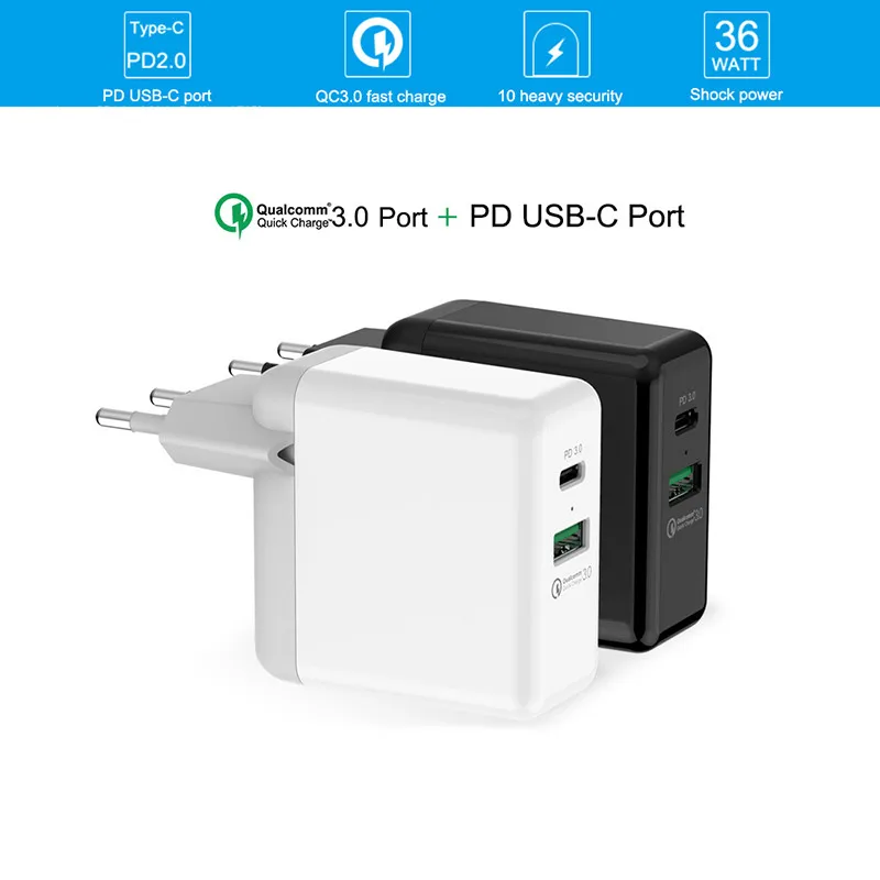 36 Вт USB-C PD 3,0 быстрое зарядное устройство адаптер питания для iPhone 11 Pro Xs MAX Xr 8 Plus SAMSUNG S10+ S9 Note9 для Xiaomi Mi9 MIX3 QC 3,0
