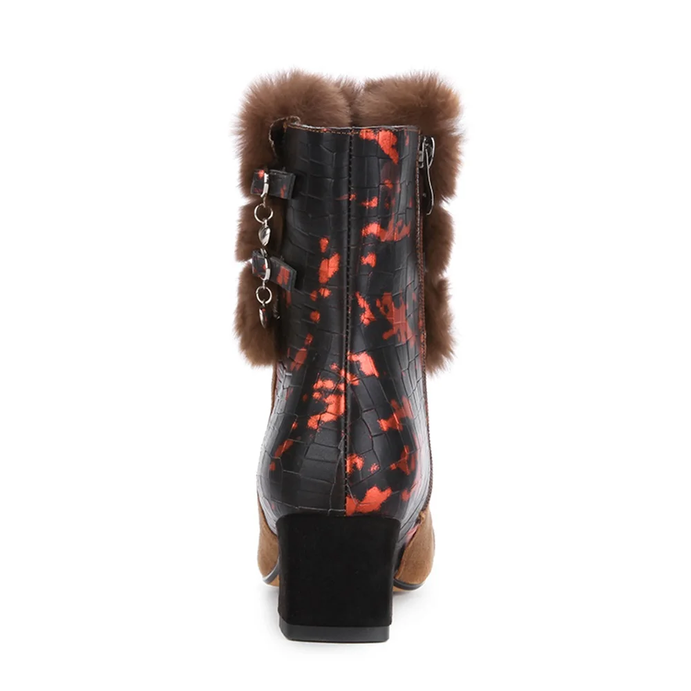 Женские ботильоны из натуральной кожи и замши с мехом острым носком | Обувь