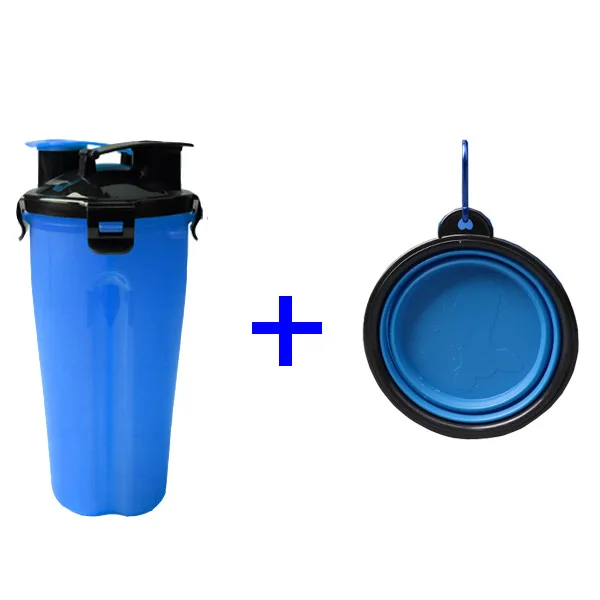 Blue and 1bowl Миска для собак 2 в 1, для воды и еды, для улицы, для кормушки собак, бутылка для воды для кошек, дорожная чашка для домашних животных, складные силиконовые миски для домашних животных - Цвет: Blue and 1bowl