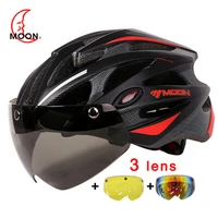 moon magnetic goggles cycling helmet men women bicycle helmet with lens mtb bike helmet casco ciclismo road mountain helmet
