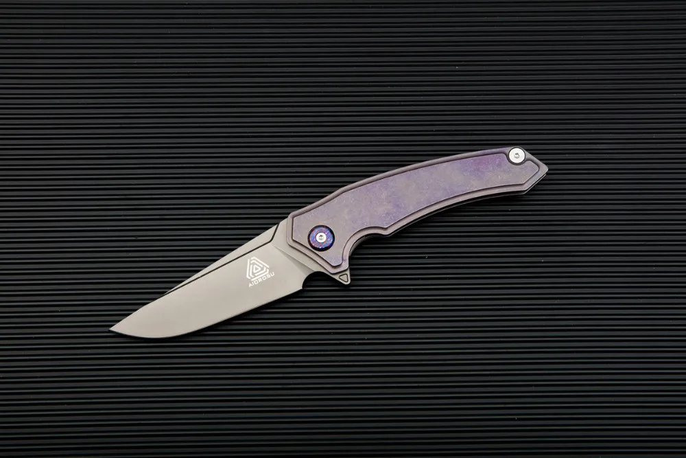 

AIOROS Heng folding knife pocket knife 14C28N Gray Titanium coating blade Titanium handles Timascus ring