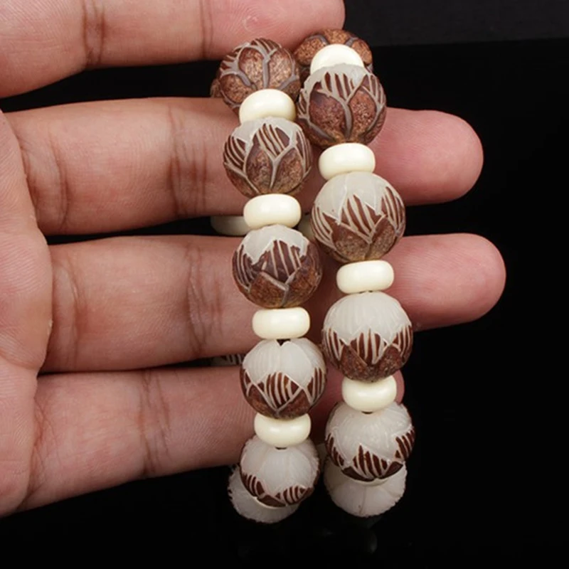 Оптовая продажа белые резная бусина в форме цветка лотоса браслеты для женщин и