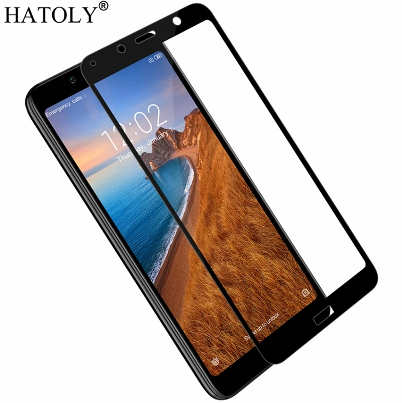 Protector de pantalla de vidrio templado para Xiaomi Redmi 7A, cubierta completa para Redmi 7A, pel&iacute;cula de borde curvo 3D, HATOLY, 2 uds.-0