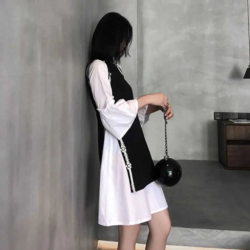 [HG] корейская мода новинка 2019 года весенне-летнее свободное платье с круглым