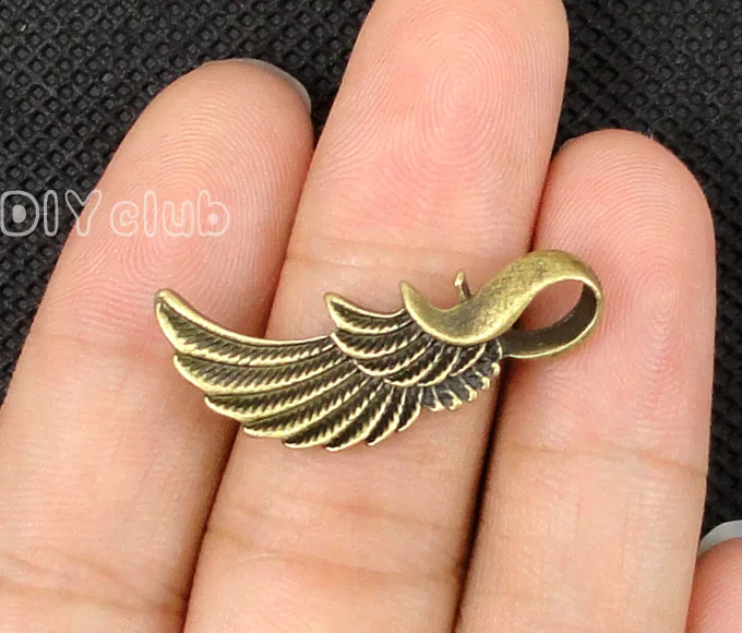 80pcs Antique бронза 2стор крыло прелести кулон изготовления ювелирных изделий 25x10