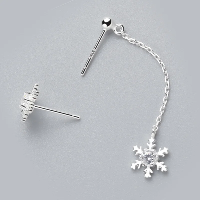 Silver 925 Jewelry Asymmetrical Snowflake Long drop Earrings Stick Tassel Christmas Ear Brincos | Украшения и аксессуары