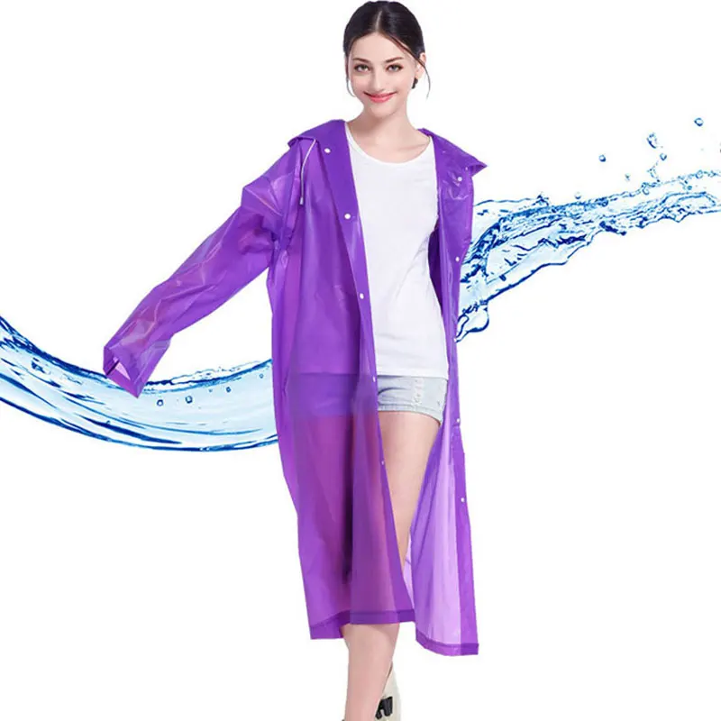 Fashion EVA Women Raincoat Thickened Waterproof Rain Coat Women Clear Transparent Camping Waterproof Rainwear Suit With Hat Hot