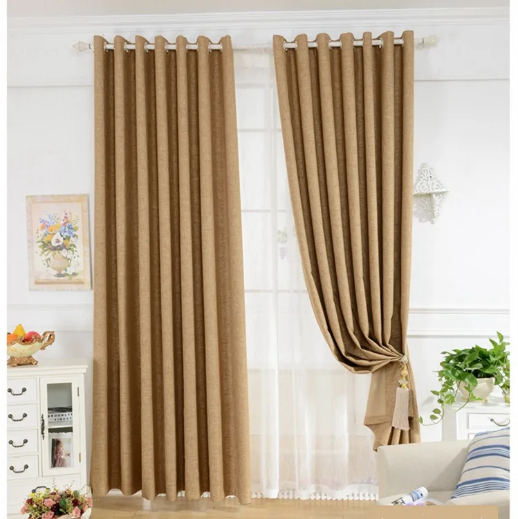 Готовые затемняющие шторы из искусственного льна на заказ однотонные тканевые