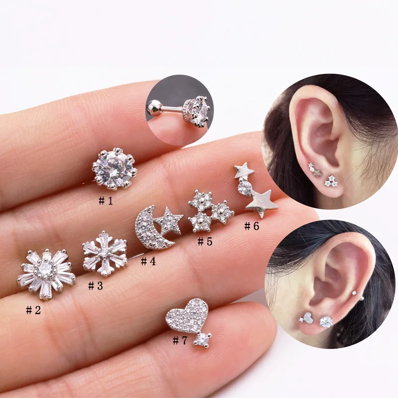 Sellsets 1 шт. лунная звезда корона CZ трагус спираль Грач хрящ Шпилька для мужчин