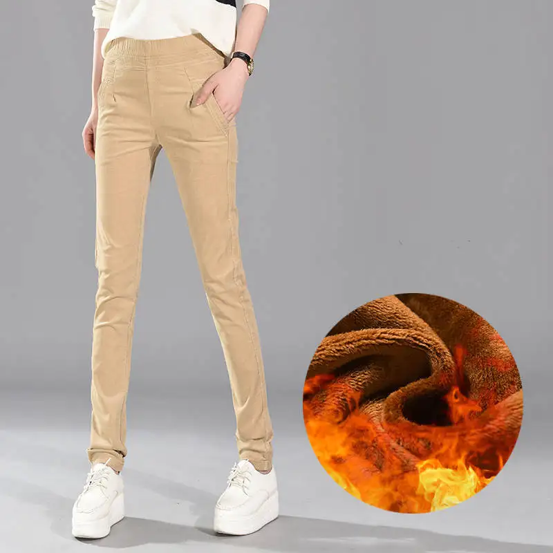 Бархатные вельветовые брюки для женщин на осень и зиму утолщенные эластичные