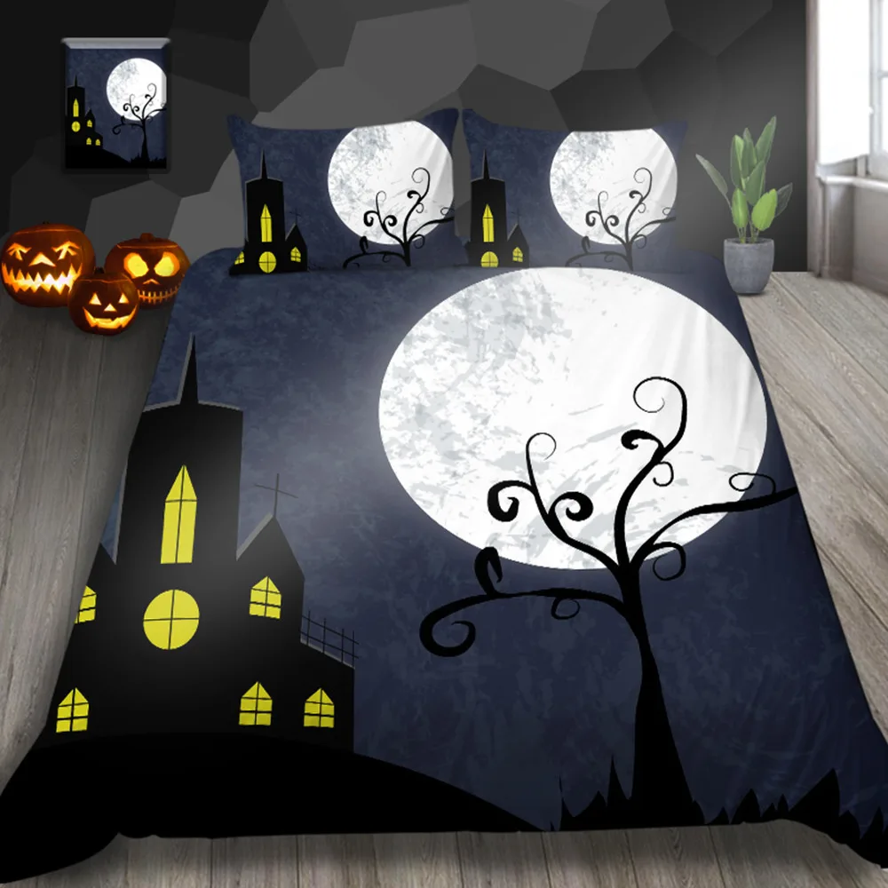 

Thumbedding Pumpkin Cat Bat Bedding Sets Halloween Design Pumpkin Print Duvet Cover Set Western Festival Decoration Bed Set 3pc