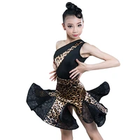 new latin dance costume for girls ballroom salsa tango skirts kid child leopard latin dance split dress with leotard and skirt