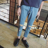 fashion 2020 summer casual men leg burrs thin style vintage hip hop knee ripped hole jeans men teenagers ankle length pants