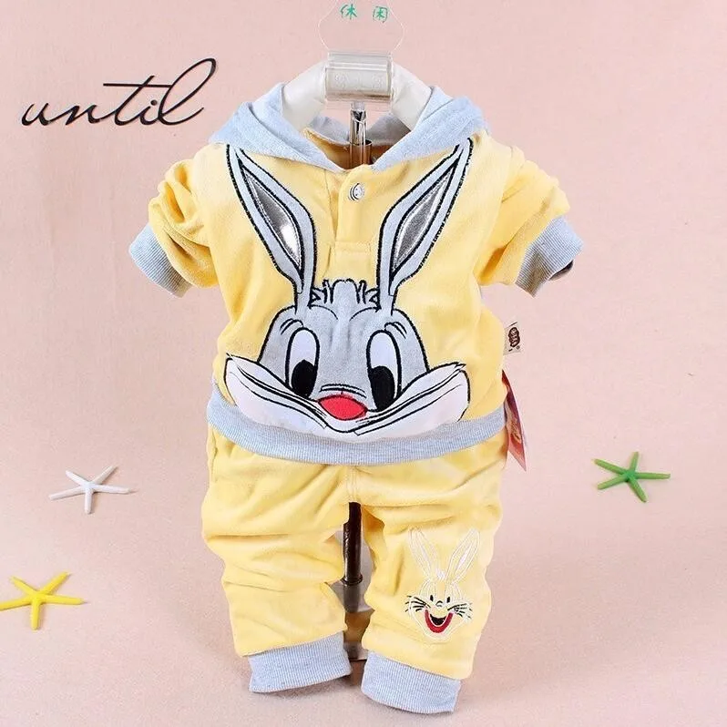 Комплект осенней одежды для малышей толстовка с капюшоном и штаны мультяшным