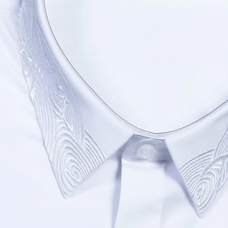 

Fashion Business Casual Long Sleeve Shirts Men Square Collar Black White Brand Tuxedo Shirts Slim Embroidered Clothes Male