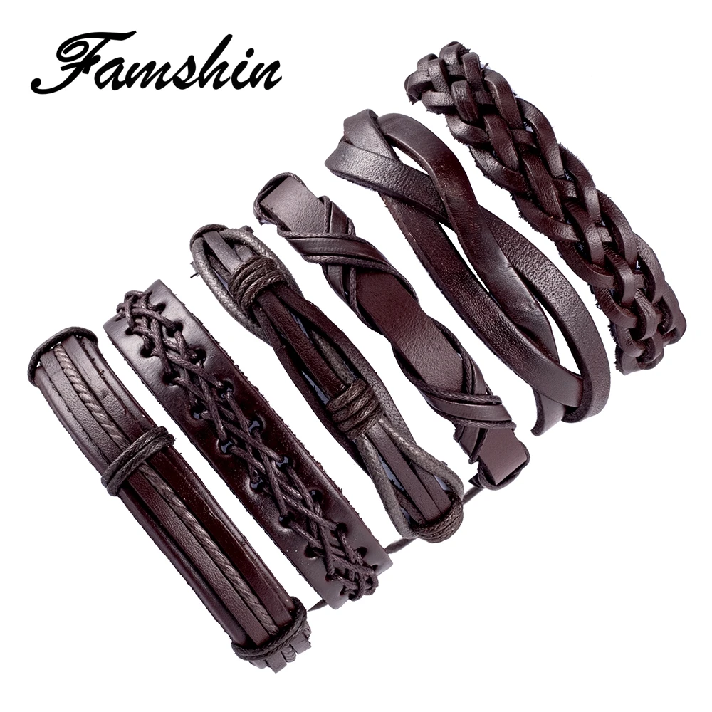 FAMSHIN 6 шт./компл. винтажные кожаные браслеты для женщин панк Библия кожаный