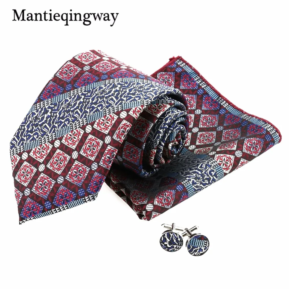 Mantieqingway 60 цветов галстук носовой платок Запонки Наборы для мужчин бизнес цветочные полосы печатных шеи галстук носовой Запонки Набор