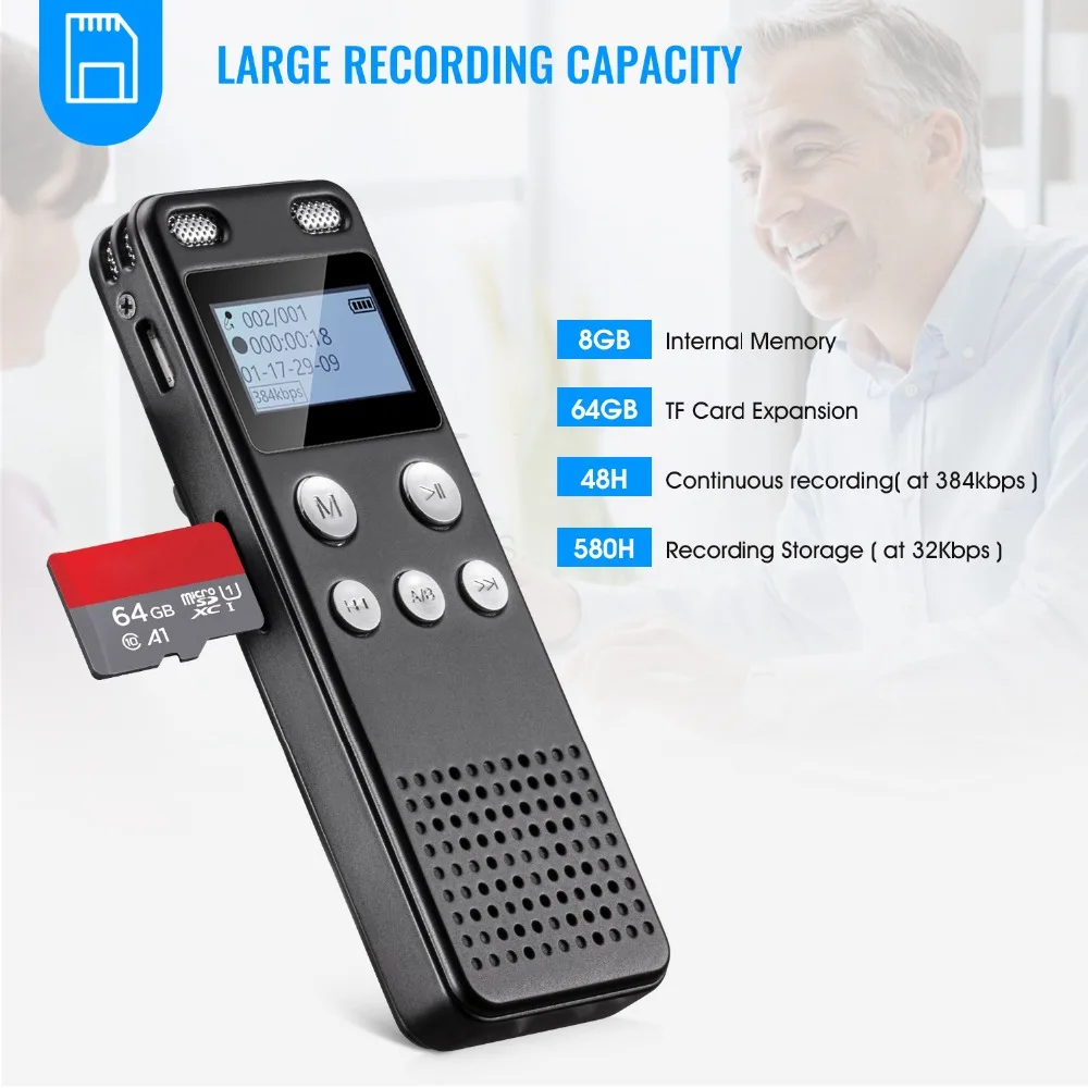 Savetek USB ручка 8 Гб 16 Гб Голосовая активация цифровой Аудио Диктофон таймер Mp3 плеер Запись TF карта 384 кбит/с острые ощущения динамик