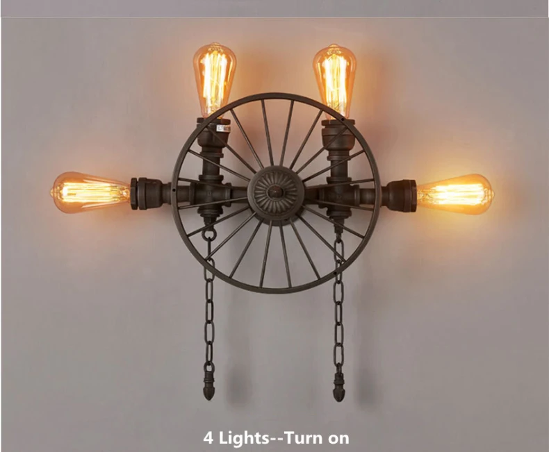 Гладить колесная цепь настенные светильники промышленные Винтаж E27 Edison ЛАМПЫ бар кофейня Ресторан Настенные светильники Лофт деко