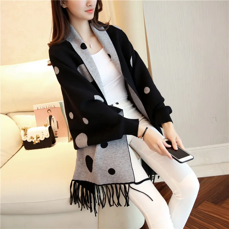 High Quality Elegant long cardigan women fashion autumn Tassel poncho oversized sweater pull femme Women's knitted |