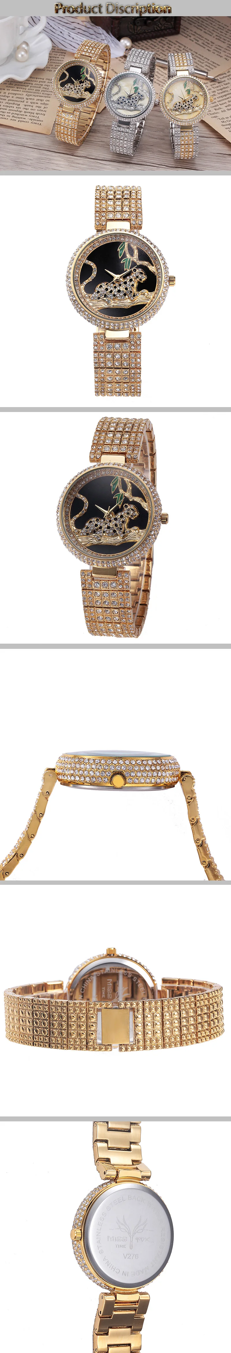 Miss Fox роскошные женские часы, стразы, водонепроницаемые, Relogio Feminino Dourado Leopard, нержавеющая сталь, Полный Бриллиант, Horloge Dames