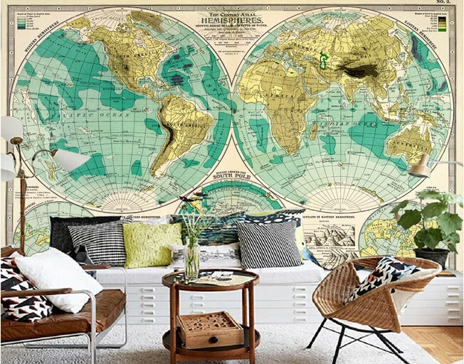 Обои на заказ в стиле ретро Настенные обои с картой мира пригодны для гостиной