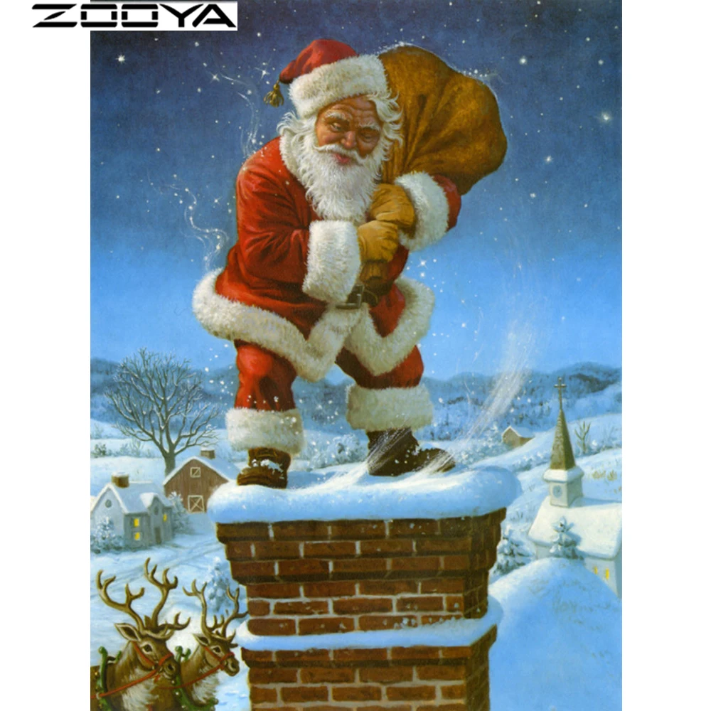 ZOOYA Алмазная вышивка дымоход Санта Клаус ручная алмазная живопись круглая
