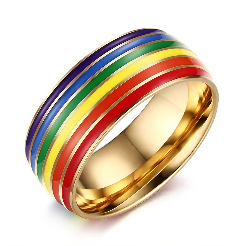 Позолоченное кольцо с радугой ЛГБТ|anel de ouro|jewelry stainless steelrainbow ring |