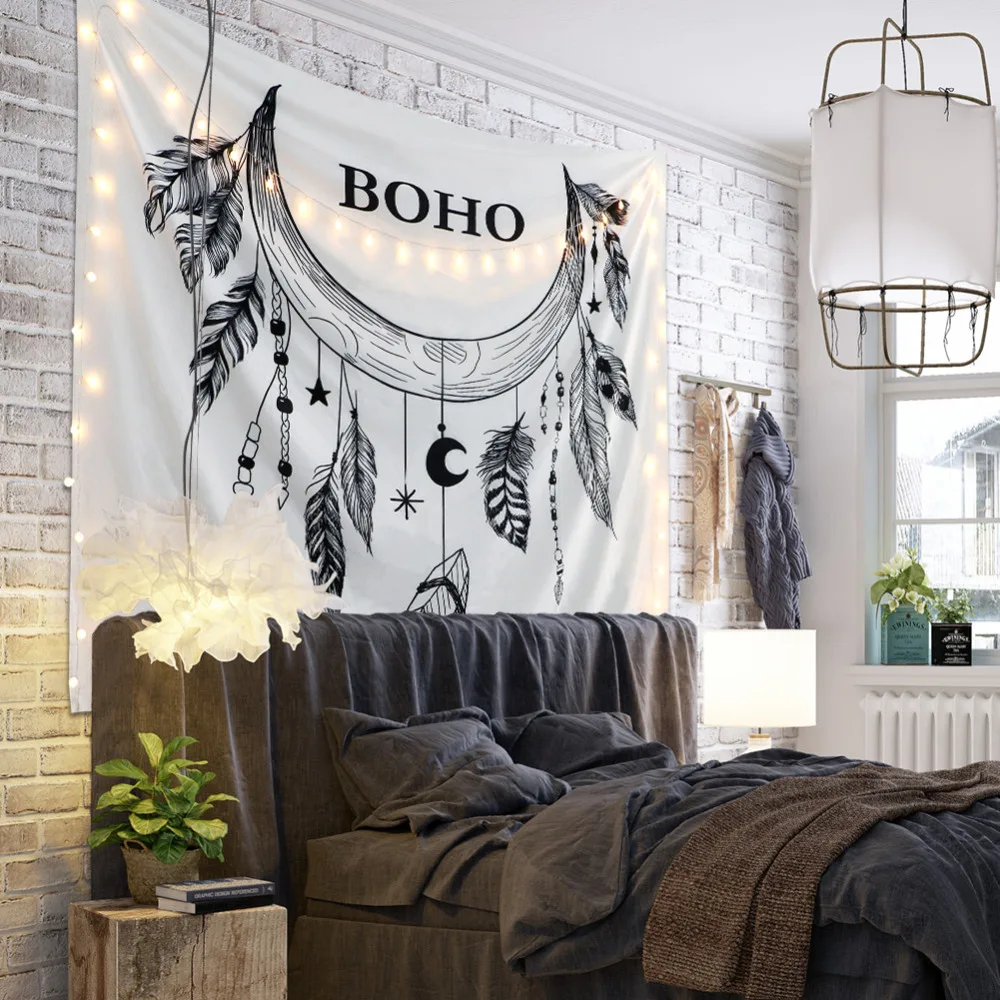 Indentapestry Бохо Луна Звезда перья настенные подвесные для спальни комнаты Dorm tapiz pared