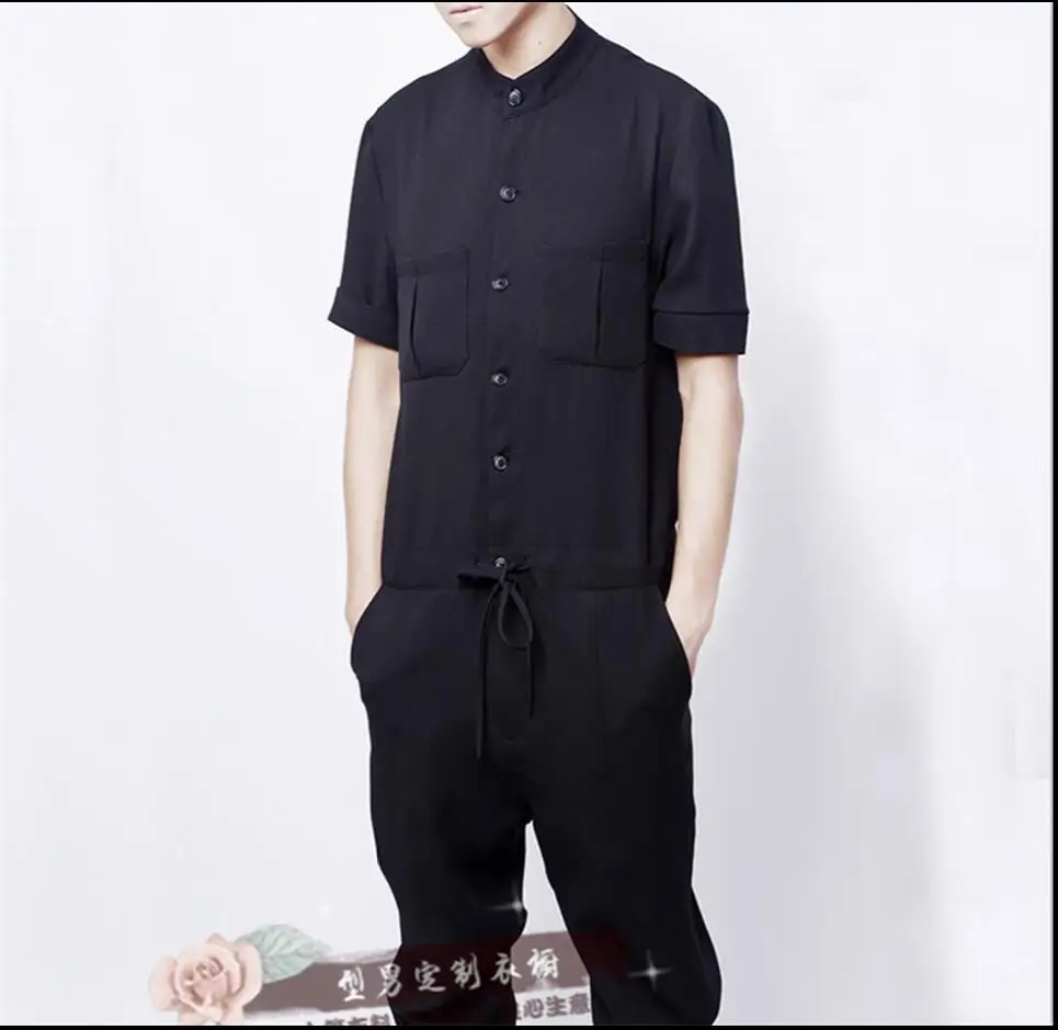 27-44 2018 New Spring Men's Fashion Jumpsuits Catwalk Models Coat Loose Overalls Casual Pants Siamese Singer Costumes | Мужская