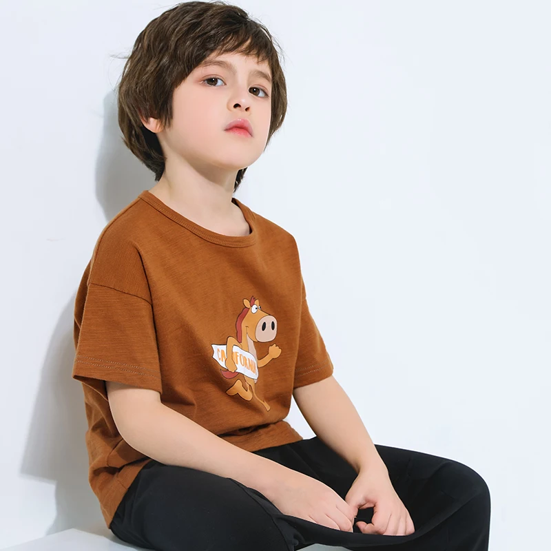 Pioneer kids/Летняя футболка Топ с короткими рукавами для мальчиков, Детская футболка женские вязаный свитер с длинным рукавом и изображением мультфильмов, хлопковые футболки, одежда для детей BDT910103