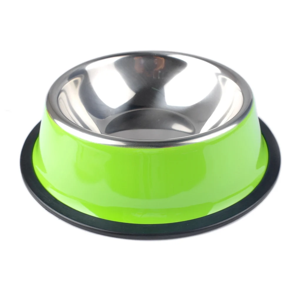 Green Миска из нержавеющей стали для кошки, котенка, прочные разноцветные миски для кошек, талисман, противоскользящая миска для котенка, кошки, миска для собак, товары для домашних животных - Цвет: Green