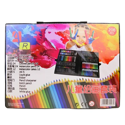 208pcs 150/188/208 шт. набор картина написанная акварелью и инструменты для рисования художественный маркер кисть принадлежности для детей подарочная коробка канцелярских принадлежностей - Цвет: 208pcs