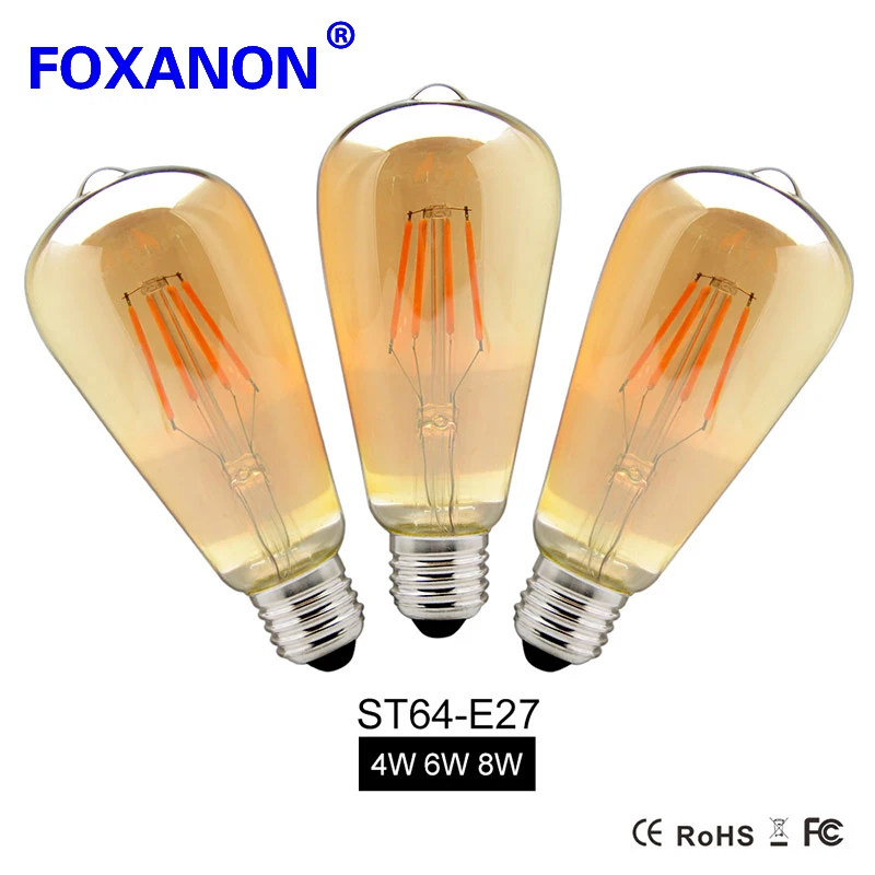 

Foxanon 4W 6W 8W Dimmable COB LED Vintage Filament Retro Edison Bulbs 220V 110V ST64 2200K 27000K Filament Lamp Vintage Lighting