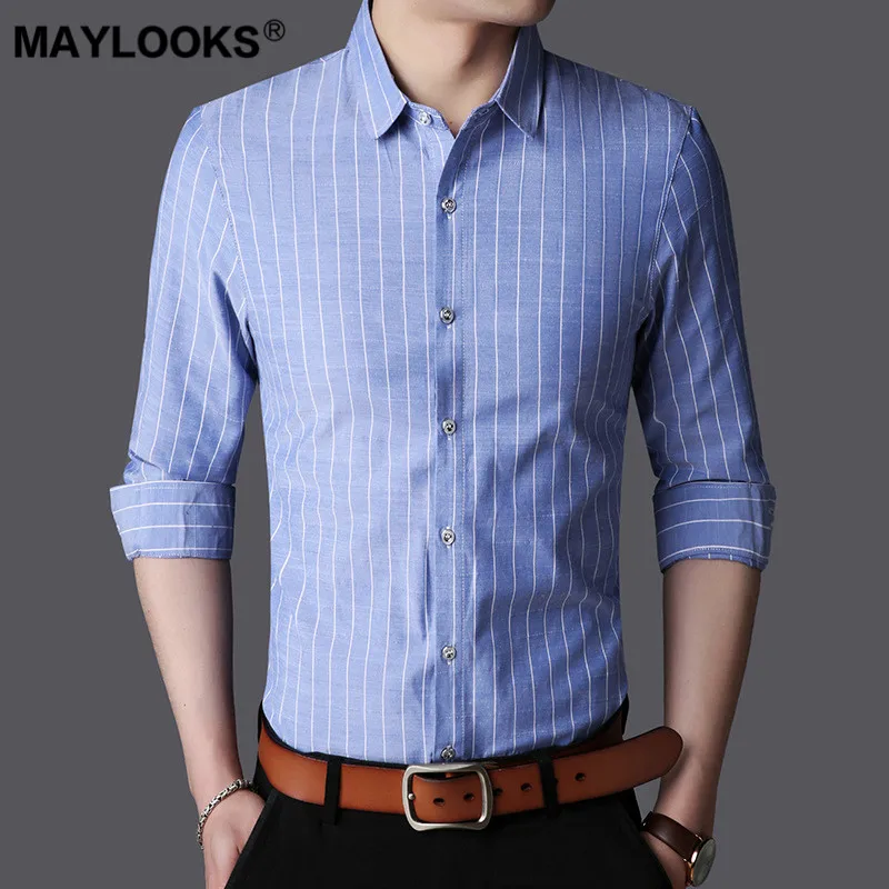Maylooks Новинка осени 2019 рубашка с длинными рукавами для молодых мужчин деловая