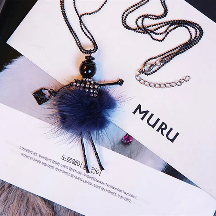 Mink Fur Dancing Girl Doll Long Necklaces Pendants Women Necklace Brand Fashion Statement Jewelry | Украшения и аксессуары