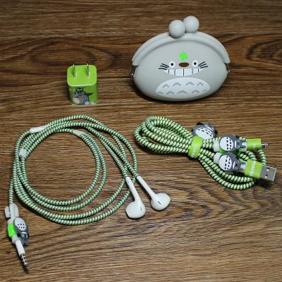 Милый мультяшный usb-кабель протектор для наушников комплект с кожухи головных телефонов кабель Стикеры для намотки спиральный usb-шнур с зарядным устройством для Iphone для iphone5 6 7