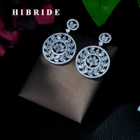 hibride luxury flower cubic zircon crystal cz long dangle earrings for women african bridal earring aretes de mujer modern e 89