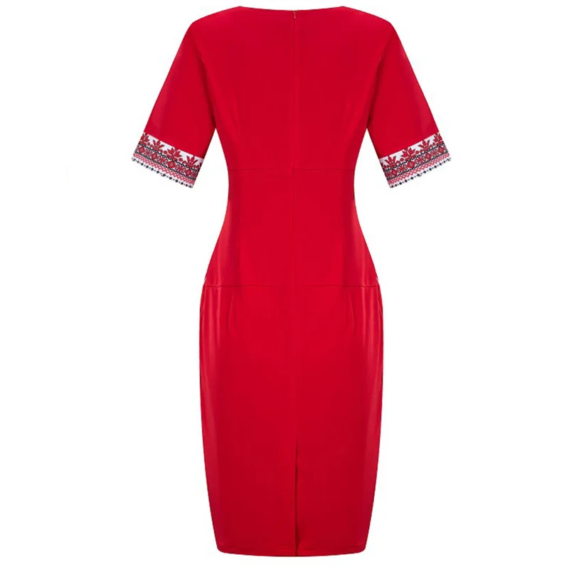 Women Summer Dress Sexy V Neck Plus Size Ladies Office Work Short Sleeve Pencil Ethnic Print Retro Big Vestidos | Женская одежда