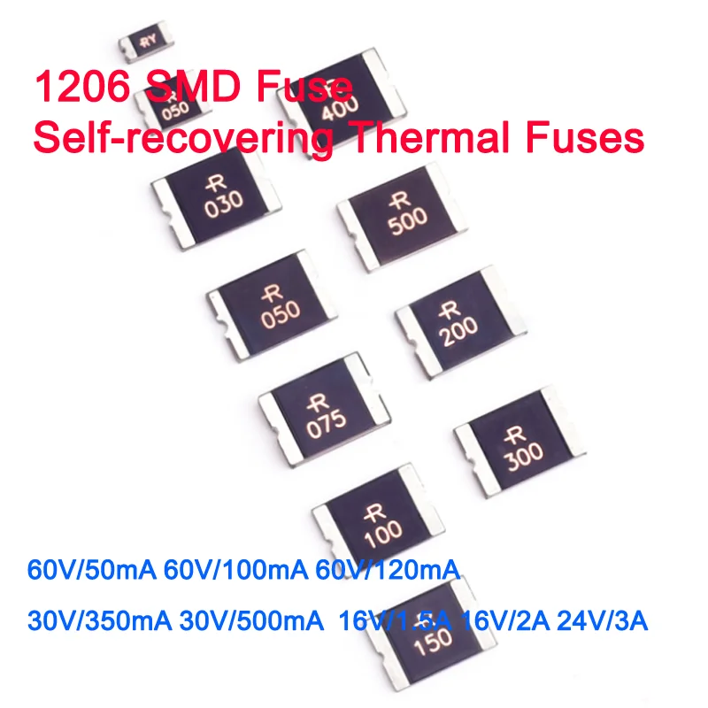 Самовосстанавливающиеся термопредохранители 1206 SMD 20 шт. 60 В/50 мА В/мА 30 16 В/а В/2 А 24