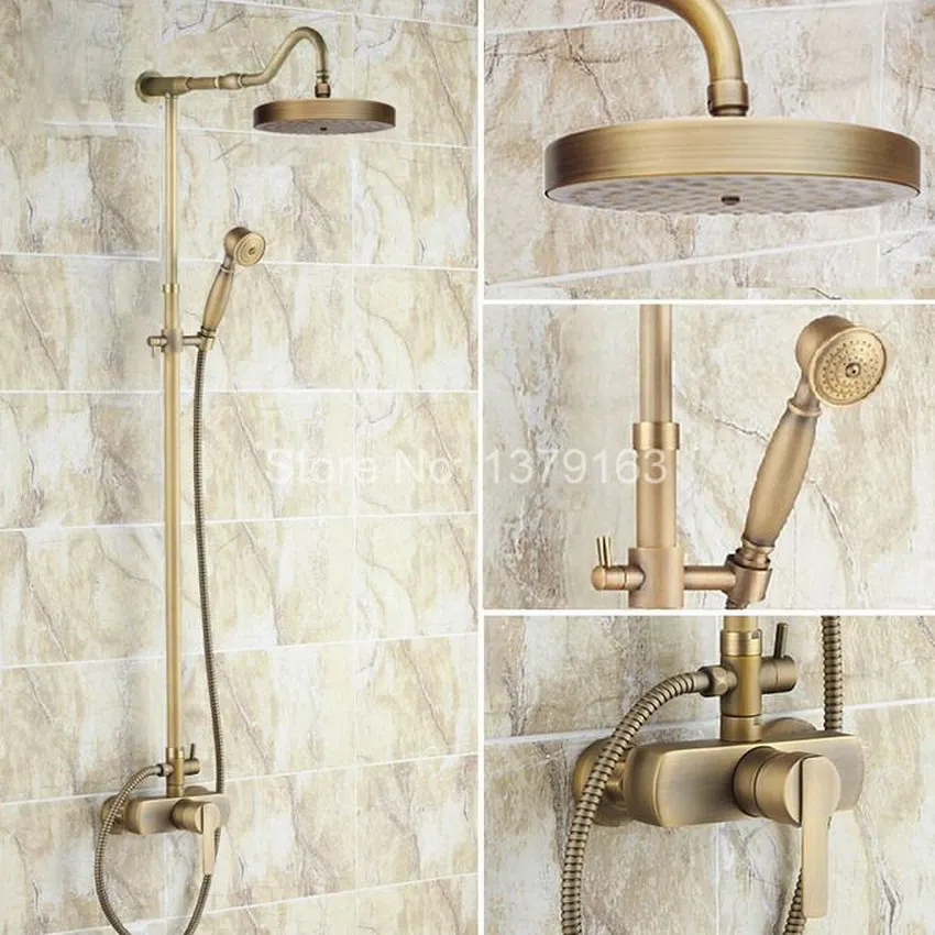 

7.7 Inch Rain Shower Head Antique Brass Bathroom Wall Mount Rainfall Handshower Shower Faucet Set Single Lever Mixer Tap ars207
