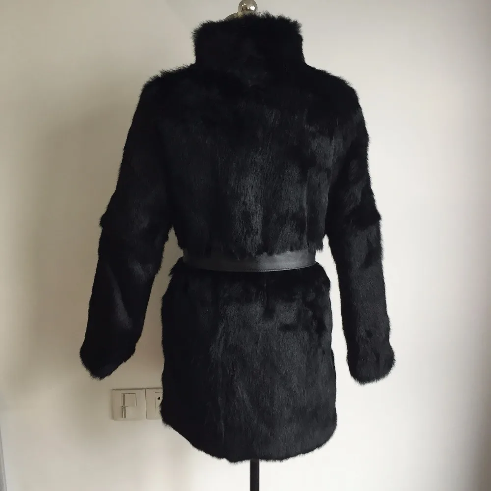 Женское длинное пальто из натурального меха с воротником стойкой|real rabbit fur coat|real