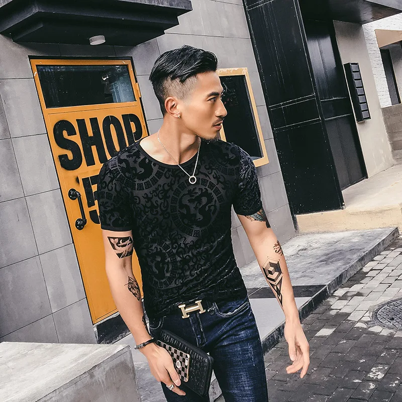 Мужские прозрачные футболки Social Club бархатные для мужчин с драконом Camisetas Hombre