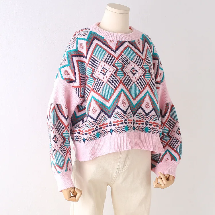 Женский свитер пуловер 2018 женский Осень-зима длинный рукав геометрический