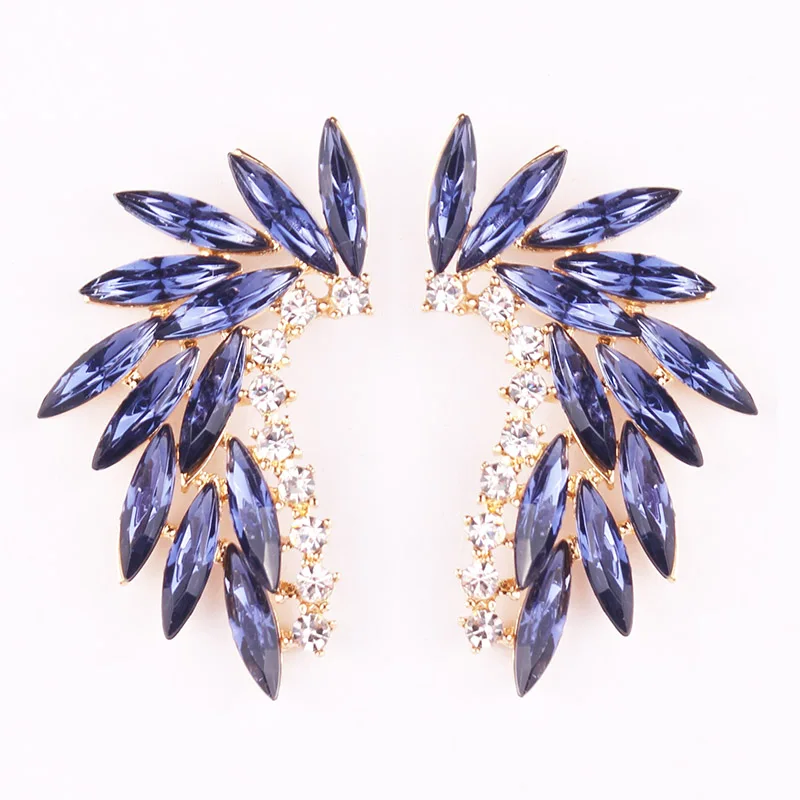 royal blue LUBOV блестящие стразы, серьги-гвоздики с крыльями, акриловый кристаллический камень, женские серьги для пирсинга, модные свадебные украшения, рождественский подарок - Окраска металла: royal blue