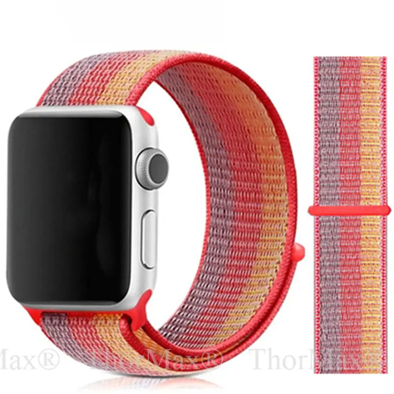 16-Red Stripe Для наручных часов Apple Watch, версии мягкий нейлон 40 мм 44 мм для наручных часов iWatch, сменный ремешок спортивный петля для наручных часов Apple Watch 4 серии 3/2/1 38 мм 42 мм ремешок - Цвет ремешка: 16-Red Stripe